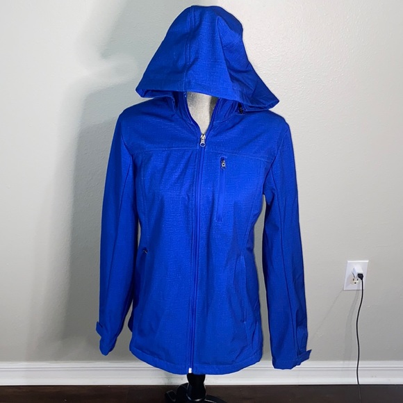Xersion Jackets & Coats Nwot Xersion Blue Hooded Rain Jacketcoat L